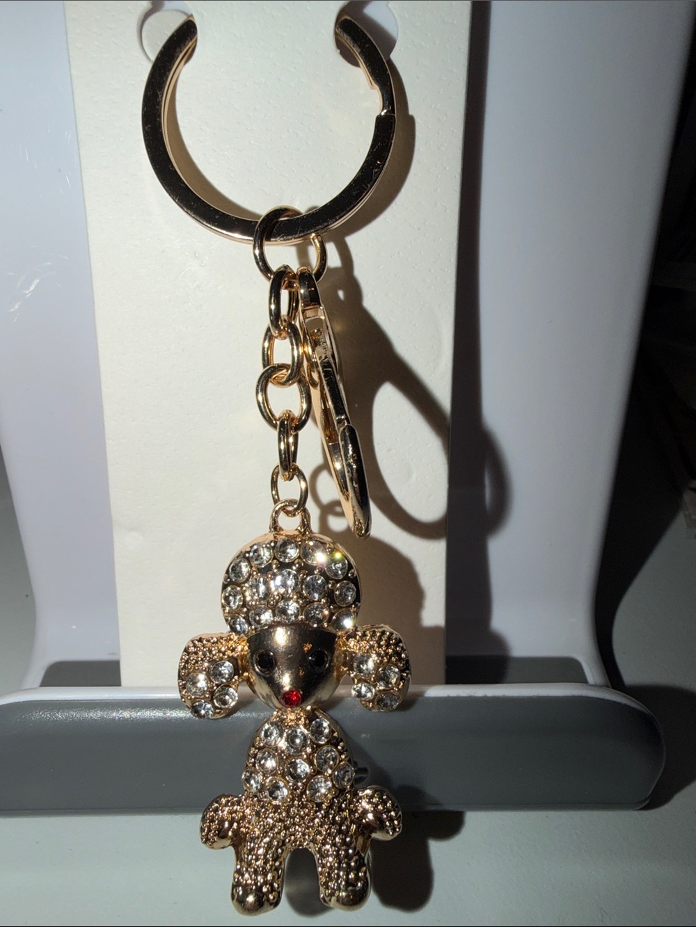Gold Crystal Poodle Keychain Metal